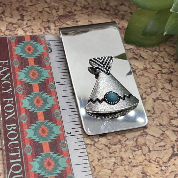 Teepee Tipi Native American Money Clip Stainless Steel Arrow Quality Turquoise - Picture 5 of 12
